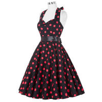 Vintage Women Summer Polka Dot Print Halter Party Dresses - details 77