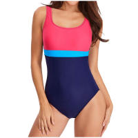 Traje de baño de una pieza para mujer, traje de baño de bloque de Color de retales, Bikini conservador Sexy - details 0