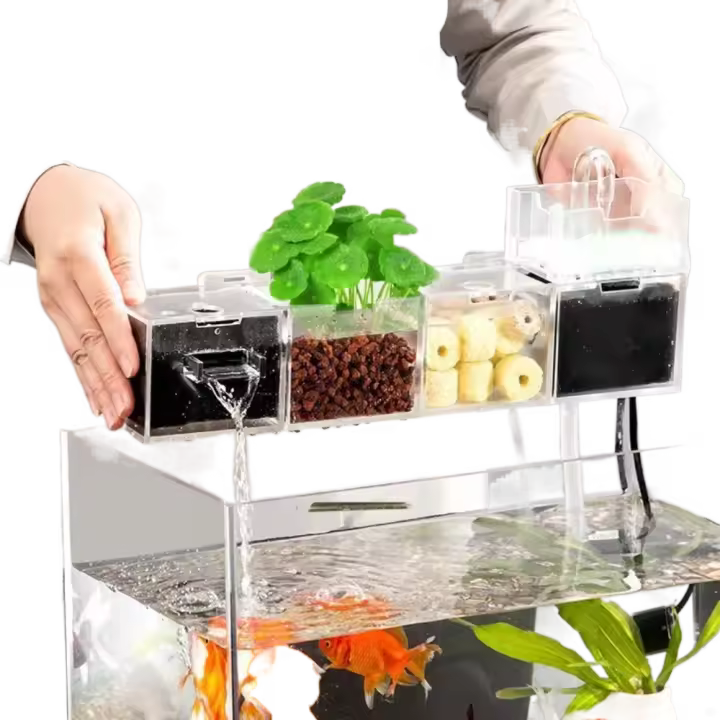 Filtro de acuario externo tres en uno, caja de filtro de tanque de peces de plástico oxigenado, caja de filtro de circulación de agua silenciosa colgante - 1