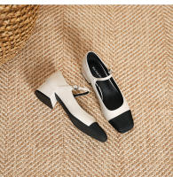 Zapatos de tacón grueso con boca baja y punta cuadrada Xiaoxiangfeng - details 21
