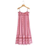 TRAFZA-vestidos de verano para mujer, vestido largo rosa sin mangas con cuello cuadrado, Espalda descubierta, bordado, decoración Vintage - details 2