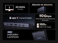 UGREEN Revodok Pro 106 Hub USB C 6-en-1, 10Gbps, HDMI 4K 60Hz, Carga PD 100W, Compatible con Thunderbolt 3, MacBook Pro/Air M3/M2/M1, iPad, iPhone 16/15 Pro Max, Galaxy S25/S24 - details 1