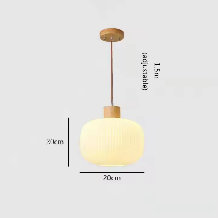 Lámpara Colgante de Comedor Estilo Vintage de Madera Sólida Lámpara de Techo para Bar y Counter con Sombra de Vidrio a Rayas - 1