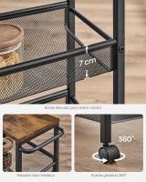 Carro de 4 Niveles, Carro Estrecho de Cocina con Ruedas, con Asa, para Espacio Reducido, 22 x 45,4 x 77 cm, para Cocina, Baño, Salón, Estudio, Marrón Rústico y Negro LRC033B01 - details 4