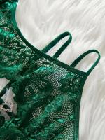 Body de Encaje Verde Esmeralda con Detalles Recortados y Bordes Festoneados – Body Sensual para Mujer, Mezcla Suave de Poliéster, Lavado a Mano, Ropa Romántica |   Diseño Elegante en Encaje con Bordados Festoneados - details 27