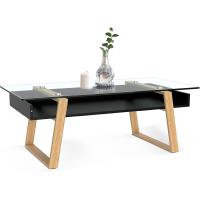 Mesita de Centro Rectangular, de Vidrio y Madera con Bandeja para Revistas, Mesa de Centro Baja para Salón y Oficina - details 33
