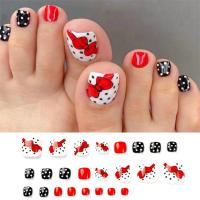 Juego De 24 Piezas Uñas Postizas De Acrílico Con Borde Blanco Y Flor Artísticas Para Pies Uñas Press on Removibles Para Fiestas - details 34