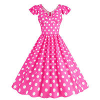 Vestido de fiesta de línea A con cuello en V y estampado de lunares de verano para mujer - details 21