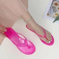 Chanclas de cristal para mujer 2024, pantuflas de playa antideslizantes para exteriores, sandalias planas transparentes nuevas de moda para niñas de verano - details 3