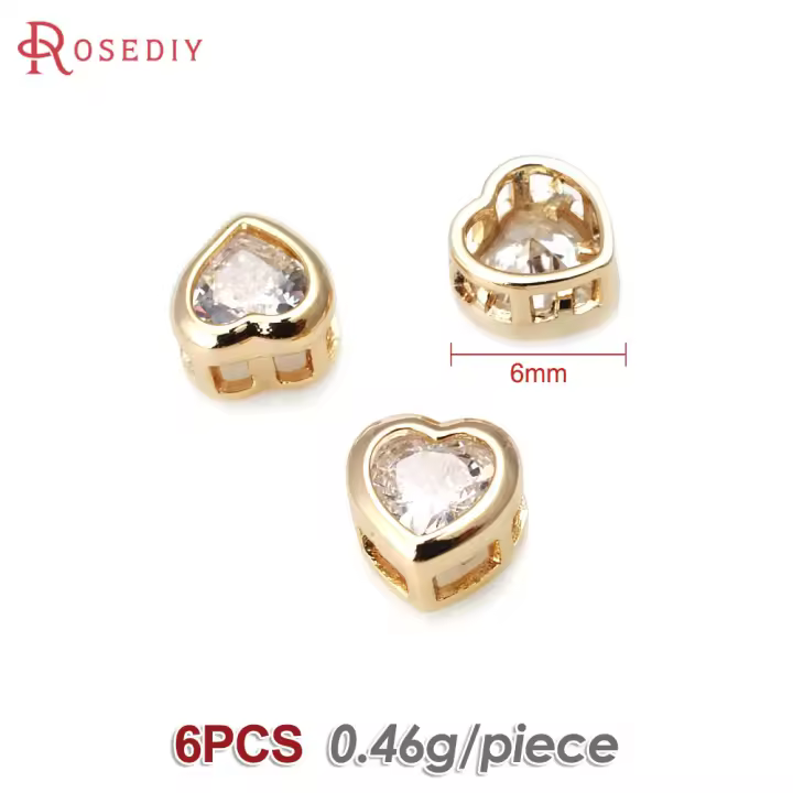 Pulsera de Abalorios de Brass de Oro 18K con Encantos de Corazón de Zirconia - 1