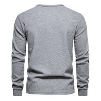 Camiseta de manga larga Henley para hombre, camisa básica transpirable con botones, informal, Color sólido, otoño - details 6