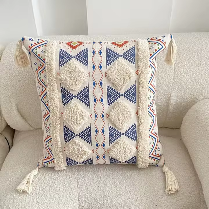 Funda de almohada bohemia estilo INS para decoración del hogar, funda de almohada con borlas de 45x45cm, funda de cojín cuadrado de lujo para sala de estar/oficina - 1