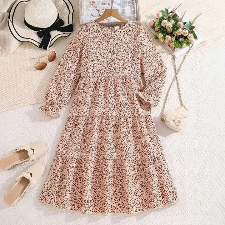 Vestido Largo con Estampado Completo para Niñas Moda Primavera-Otoño 2024 - 1