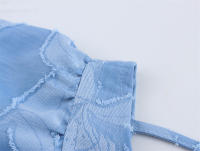 OUWU- Top Corto De Jacquard Azul Para Mujer, Camisas Ajustadas Retro Con Mangas Voladoras Y Cuello Cuadrado En La Espalda, Blusa Y2k Con Cordones Para Primavera Y Verano - details 3