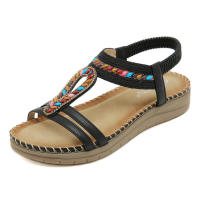 5012-8 Nuevas Sandalias Bohemias de Diamantes de Imitación 2025 Casual Cómodas de Masaje de Látex Suela Gruesa Talla Grande Zapatos Planos - details 0