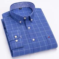 Camisa Casual de Algodón Puro para Hombres Manga Larga, Cuadros, Estilo Oxford, Talla Grande - details 1