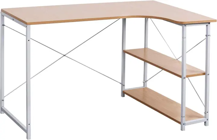 Forma de L,120x75 cm, Mesa Escritorio Esquinero con Estanteria, Mesa Gaming, Mesa de Estudio, Escritorio Ordenador PC para Oficina en Casa, Blanco + Blanco,TSB06ws - 1
