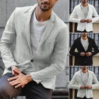 Blazer Delgado de Algodón y Lino para Hombres Color Sólido, Manga Larga, Bolsillos, Ligero para el Verano, Chaqueta Casual de Negocios - details 14