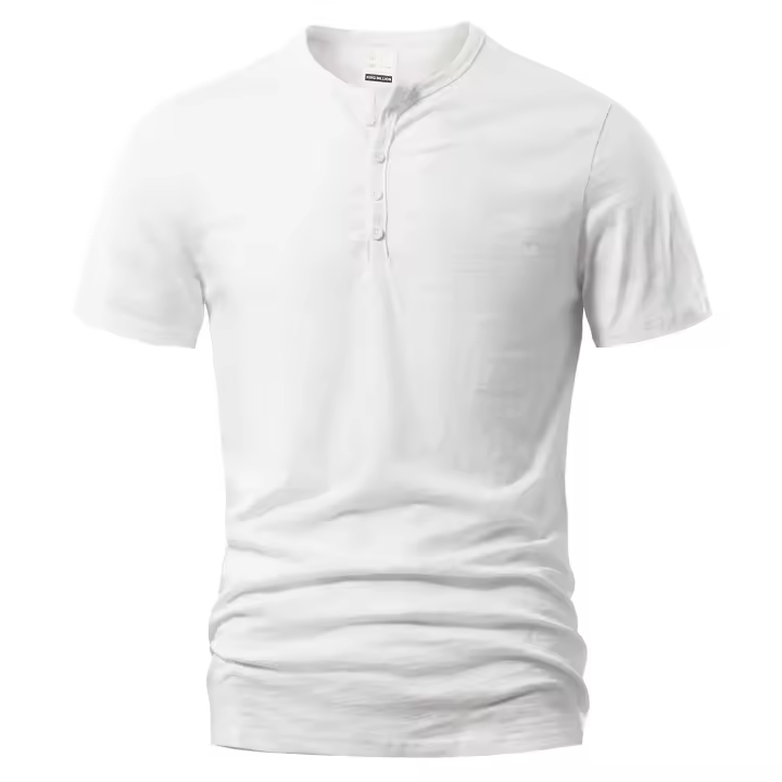 Camiseta informal de alta calidad para hombre, camisetas de manga corta con cuello Henry, camiseta básica de moda para hombre - 1