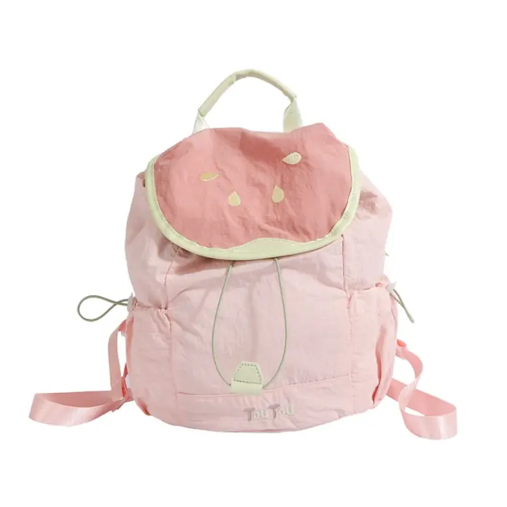 Mochila con cordón de fresa de Color dopamina, mochila de nailon de fruta impermeable de estilo coreano, mochila de viaje de gran capacidad - 1