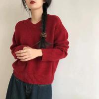 Otoño/Invierno nuevo suéter de cachemira de las mujeres con cuello en V Jersey de punto de lana pura Tops gruesos Casual suelta moda coreana - details 5
