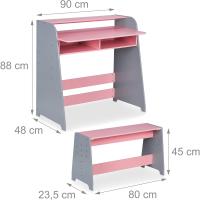 Mesa y Banco Infantil Ajustable en Altura 2 Compartimentos Escritorio de Fibra Rosa/Gris - details 3