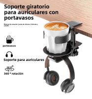 "Soporte para Auriculares y Vaso 2 en 1 |   Organizador Giratorio 360° °   Sin perforación |   Soporte de Pared y Escritorio en Aluminio. |   Multifuncional para Gaming y Oficina |   Base Adhesiva Fuerte y Ajustable |   Ideal para mantener tu espacio orde - details 0