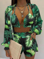 Conjunto de Bikini de cintura alta para mujer, Bañador con estampado amarillo, traje de baño con cordones Sexy de 3 piezas, ropa de playa, traje de baño 2023 - details 2