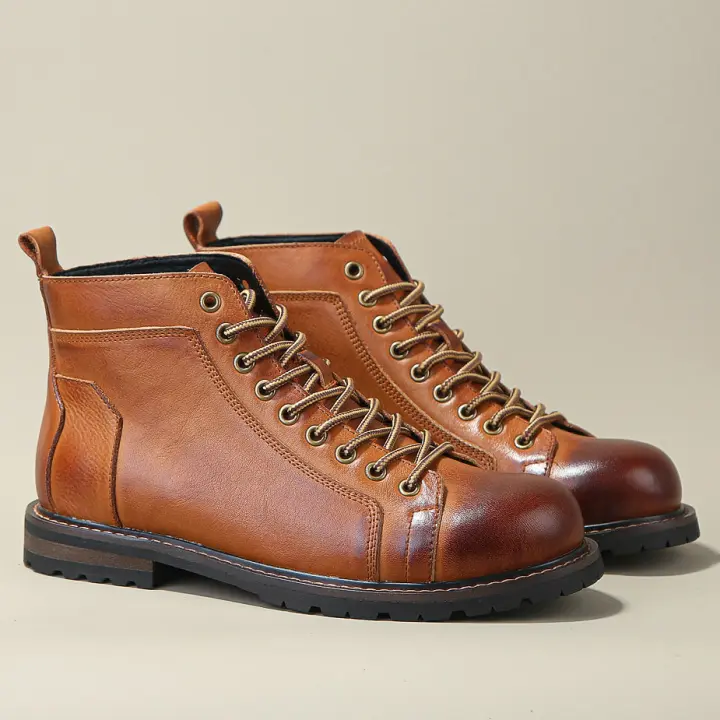 Botas de hombre de caña alta, botas de hombre de cuero retro casual, zapatos de cuero herramientas - 1