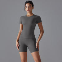 Chándal de cuello redondo para mujer, camiseta de ciclismo de secado rápido, ropa de entrenamiento transpirable, pantalones cortos deportivos para correr y gimnasio - details 34