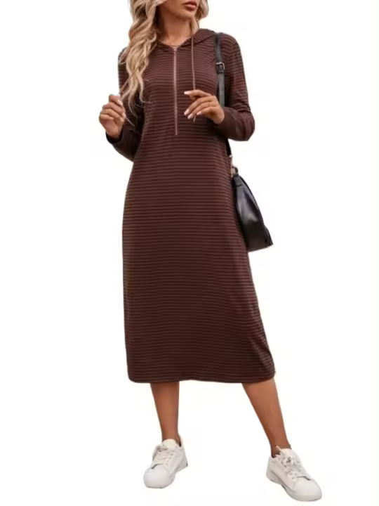Vestidos con capucha de manga larga para mujer, vestido holgado a rayas, elegante, lujoso, nuevo - 1
