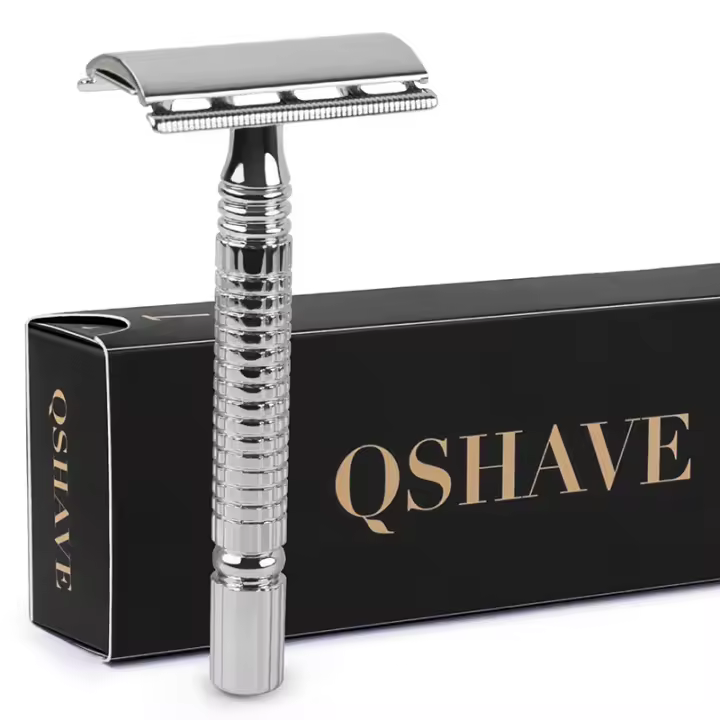 Qshave-Caja de regalo de afeitado de doble filo para hombre, mango corto clásico, 1 maquinilla de afeitar y 5 cuchillas - 1