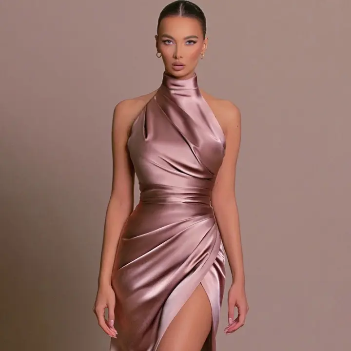 Vestidos Elegantes para mujer, Vestido largo con cuello alto, sin mangas, con abertura, ajustado - 1
