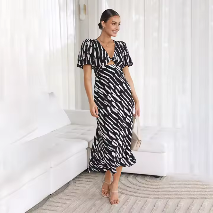 Verde Vestido MIDI de Verano con Cuello en V para Mujer - 1