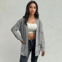 Suéter de punto suelto con cuello en V para mujer, ropa de abrigo bordada, estética, recién llegado - details 3