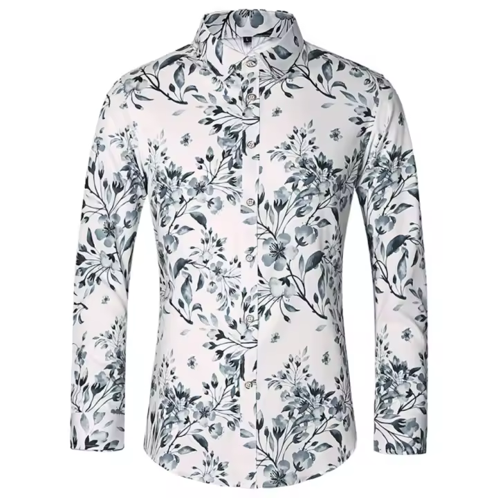 Camisas casuales para hombre con estampado de moda, elásticas, sin plancha, talla grande - 1