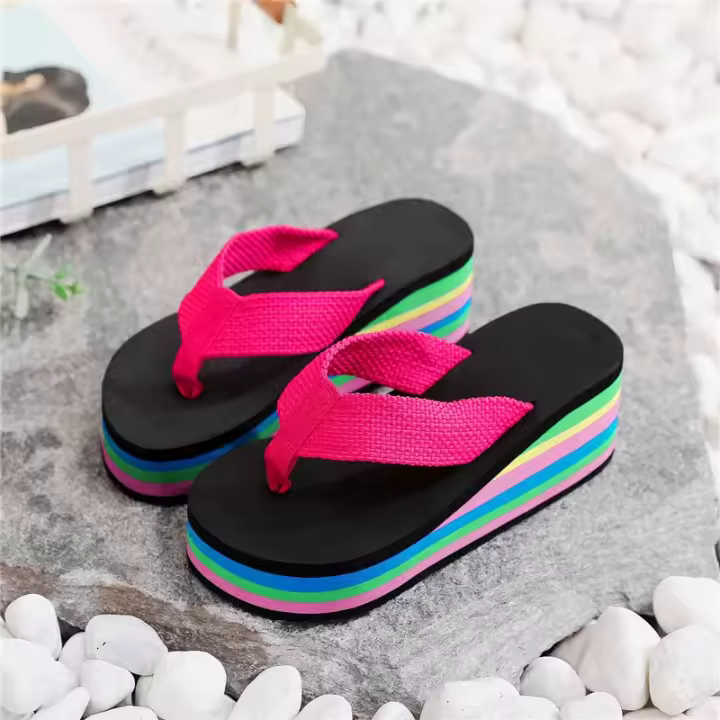 Chanclas de plataforma de Color arcoíris para mujer, sandalias de cuña ligeras sin cordones con suela gruesa de verano, zapatillas de playa para niñas - 1