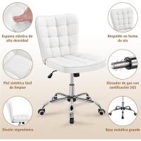 Silla de Oficina sin Reposabrazo Silla Oficina Tapizada de Cuero PU Silla con Ruedas Silla Ergonómica Base Metal Blanca - details 5