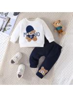 Conjunto de Ropa para Bebé de 3 a 24 Meses Camiseta de Manga Larga con Estampado de Osito de Dibujos Animados Pantalones Azules Marinos Juego de Ropa Infantil - details 0