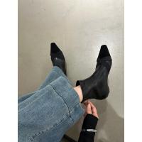 Botines de punta cuadrada para mujer, zapatos elegantes de tacón bajo a la moda, botas cortas simples delgadas - details 20