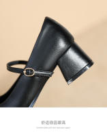 Zapatos individuales de tacón grueso cosidos con lazo de nuevo estilo, zapatos de mujer de tacón medio. - details 6