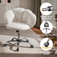 Escritorio Oficina Ergonómica sin Brazos Tapizada Blanca con Ruedas Giratorias Respaldo Diseño Nube en Tejido Bouclé Altura Ajustable - details 4