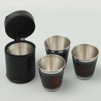 Villa para acampar al aire libre, juego de tazas VIE, suministros para picnic, copas de vino y cerveza de acero inoxidable, cuero PU, 30/70 ml, 4 piezas. - details 14
