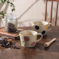 Taza de lunares de color cerámico Vintage, taza de café para el hogar, arcilla japonesa simple ins, pintada a mano, nórdica - details 4