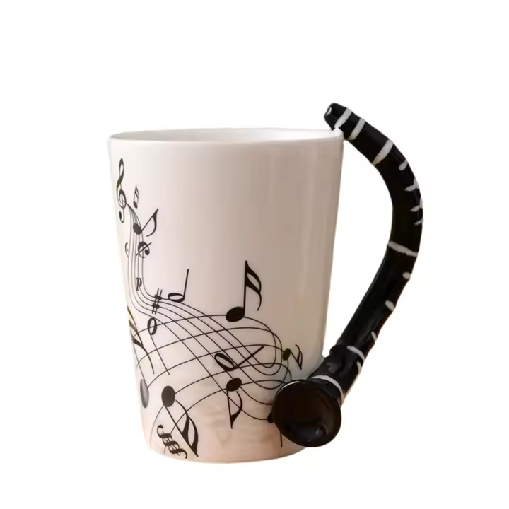 Taza de cerámica con música creativa, tazas de café, té y leche con asa, regalos novedosos, clarinete, 240Ml - 1