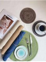 Mantel personal de hilo de algodón de estilo nórdico, ramio tejido circular para tazas, mantel con tablero aislante, antideslizante y anti - details 7