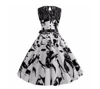 Lace patchwork summer women a line elegant vintage party dress with belt - details 92