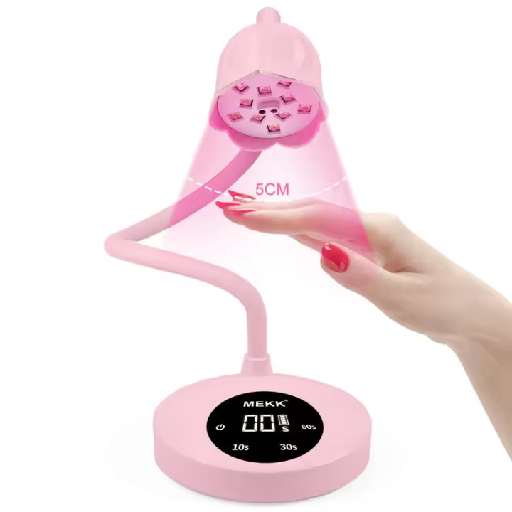 MEKK Lámpara UV Rosa - Luz de Cuello de Cisne Inalámbrica de 30 W para Sensor de Uñas de Gel, Mini LED de Curado con Flash con Tres Temporizadores (10 s/30 s/60 s) - 1