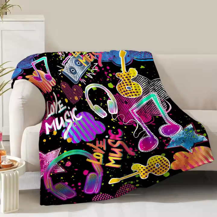 Manta de notas musicales, regalos para niños, hombres, mujeres, niñas, cumpleaños, Navidad, regalos de San Valentín, decoración temática musical colorida, dormitorio, sala de estar, sofá, cama, sofá, suave y acogedor, niños, adultos, adolescentes, mantas - 1