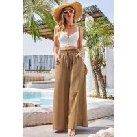 Pantalones de pierna ancha lisos de moda coreana de lino de cintura alta con cinturón - details 9